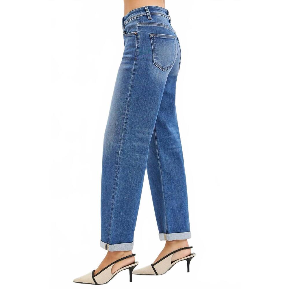 NEW RISEN high rise relaxed fit ankle straight jeans in medium wash - Picture 4 of 6